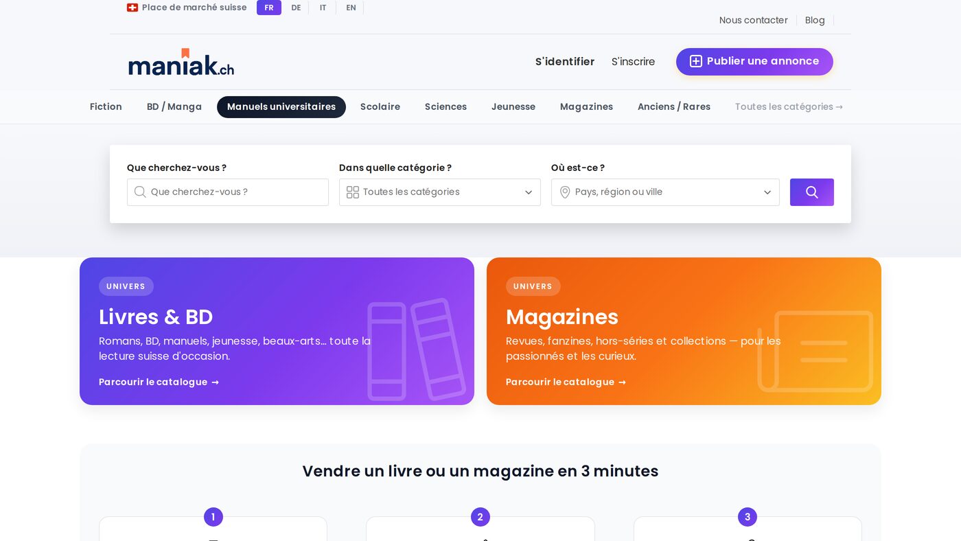 Place de marché maniak.ch, montée et adaptée par netVD
